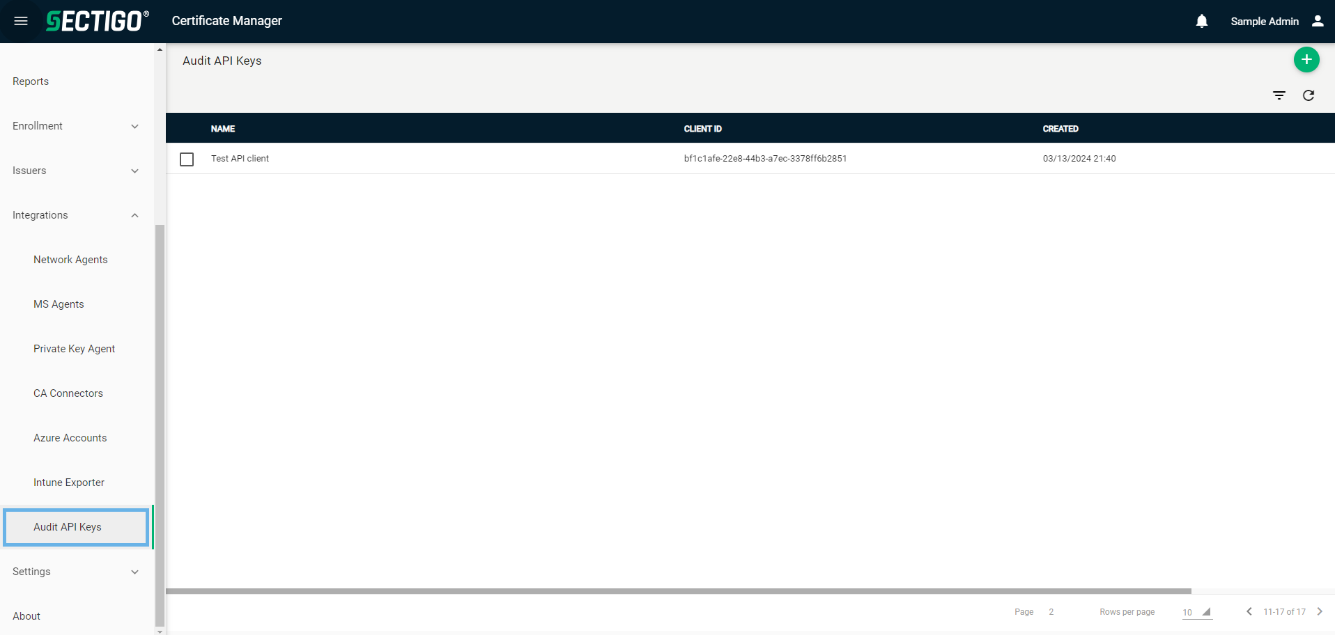 Audit API Keys page