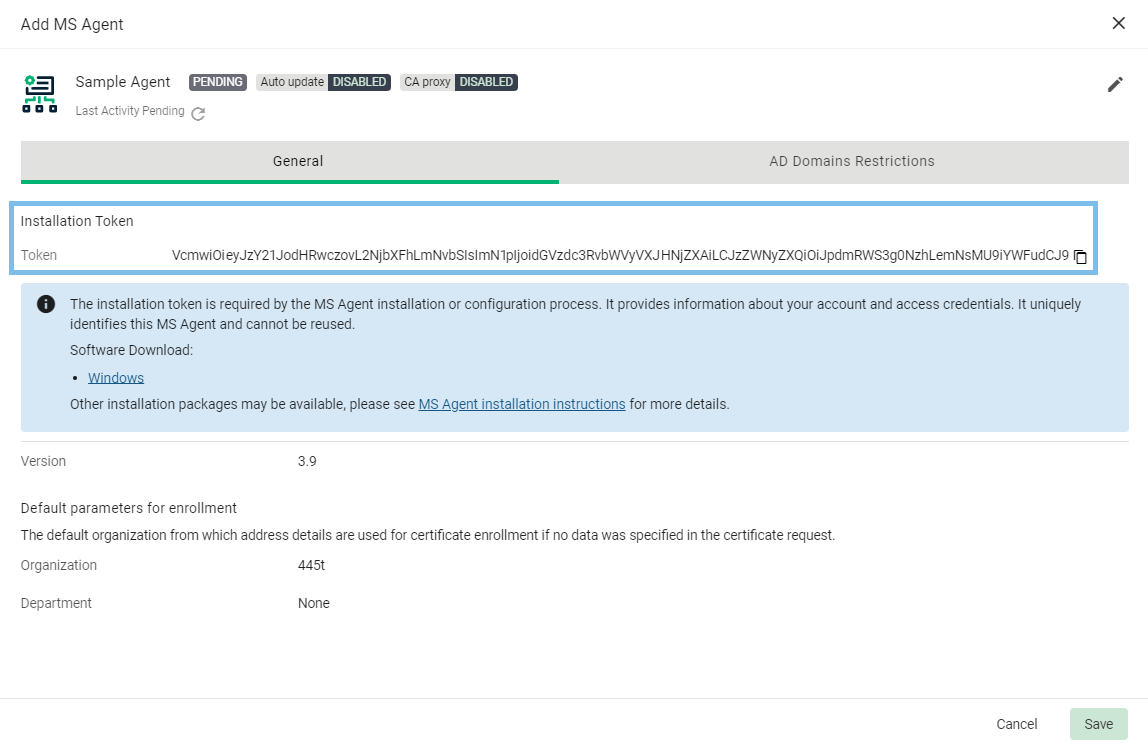 MS Agent Installation Token