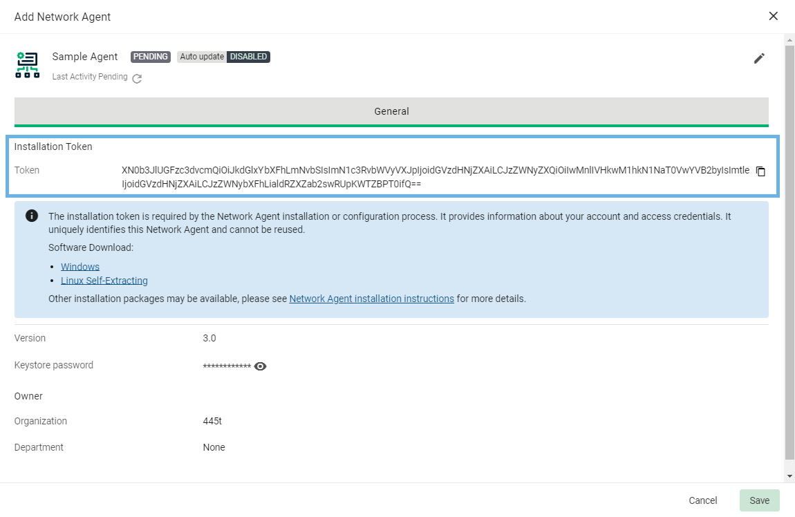 Network Agent Installation Token