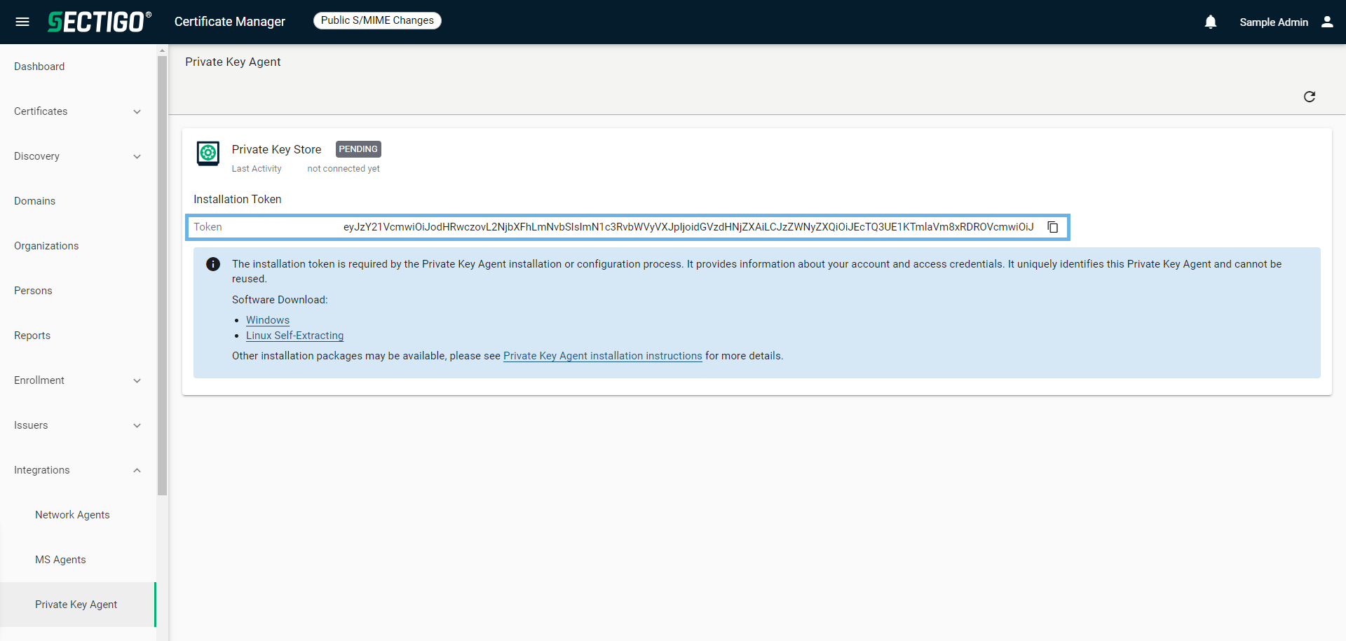 Private Key Agent Installation Token