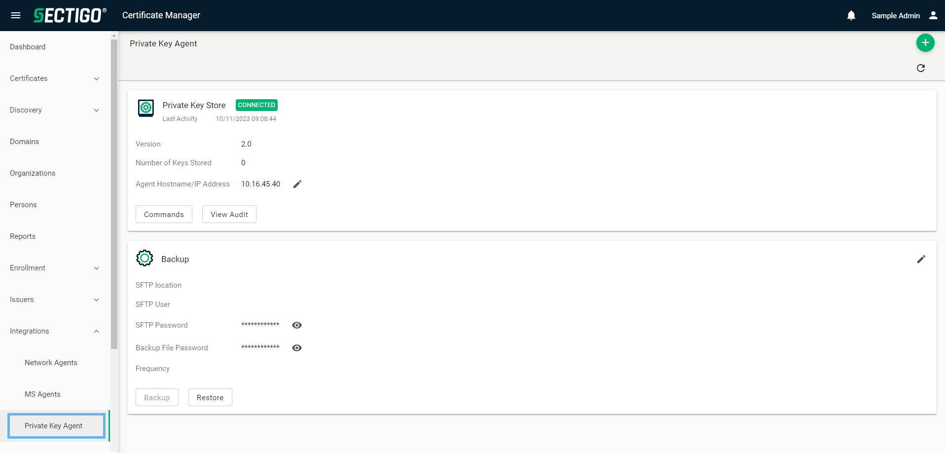 Private Key Agent page